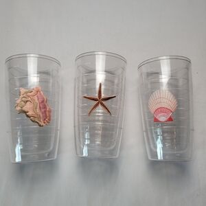 Tervis Tumbler Lot Of 3 Beach Sea Shell Theme 16 OZ Double Wall Tumbler Plastic